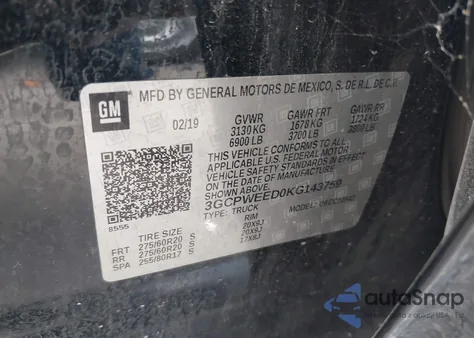 2019 Chevrolet Silverado 1500 Ltz из США, поврежденный, VIN 3GCPWEED0KG143759